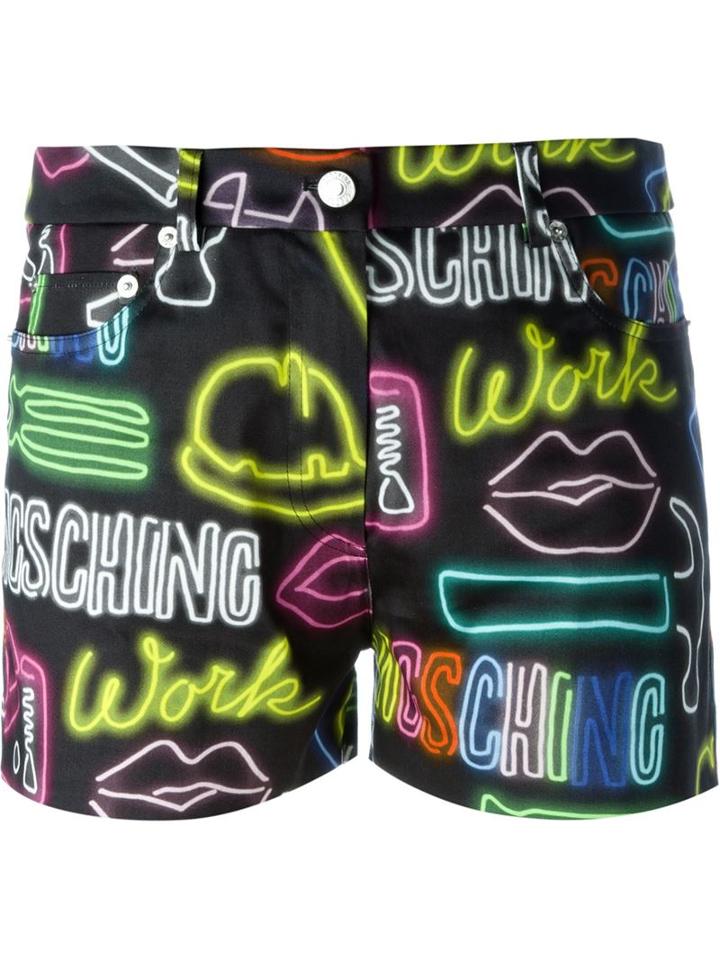 Moschino Neon Sign Shorts, Women's, Size: 40, Black, Cotton/other Fibers