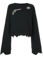 Amen Gemstone Embellished Sweatshirt With Distressed Edges - Black