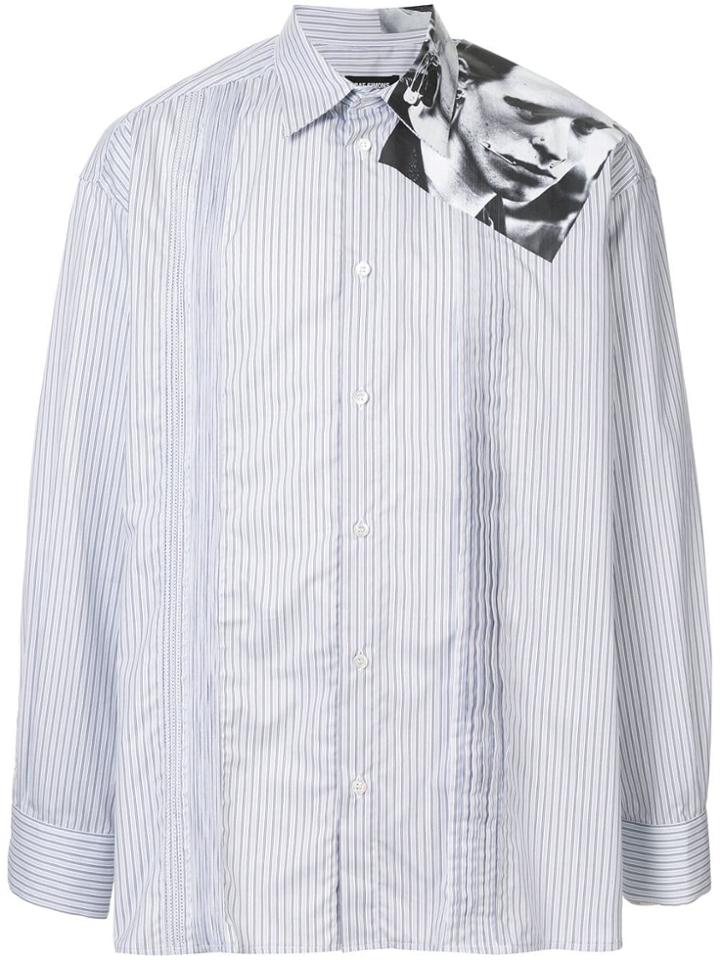Raf Simons Pinstriped Shirt With Photo Print On The Shoulder - White