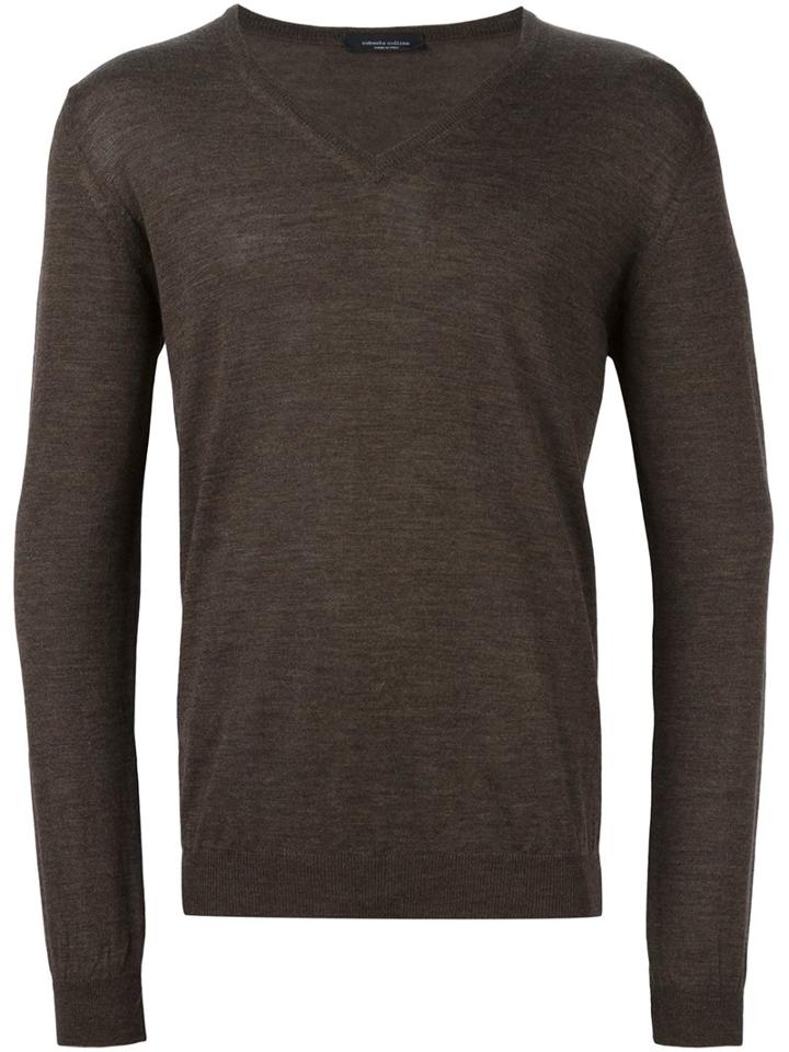 Roberto Collina Classic Sweater, Men's, Size: 48, Brown, Nylon/merino