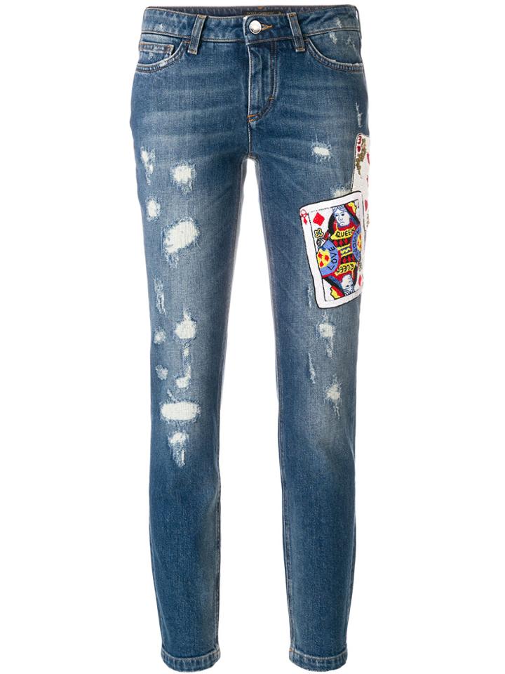 Dolce & Gabbana Playing Cards Patch Jeans - Blue