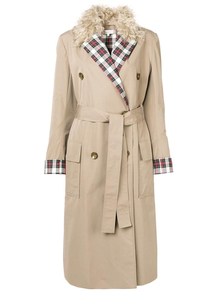 Isa Arfen Tartan Lapel Trench Coat - Nude & Neutrals