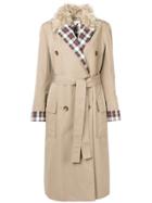 Isa Arfen Tartan Lapel Trench Coat - Nude & Neutrals