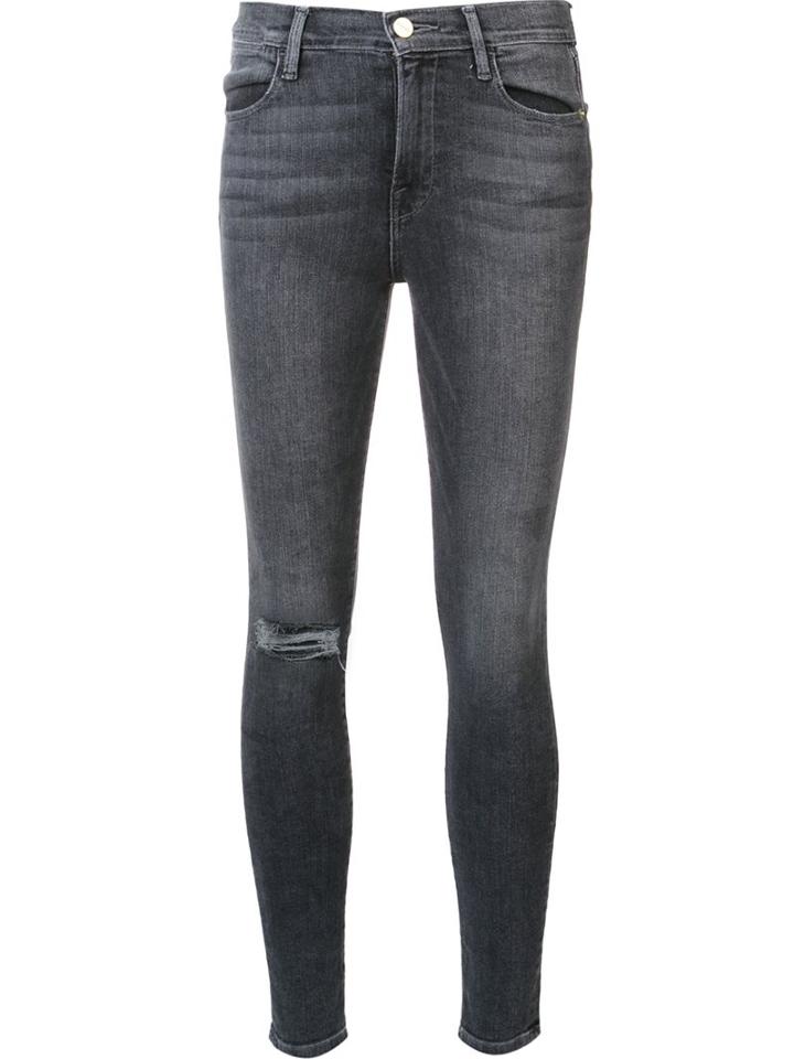 Frame Denim Distressed Skinny Jeans, Women's, Size: 32, Grey, Cotton/polyester/spandex/elastane