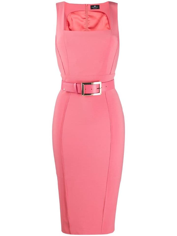 Elisabetta Franchi Belted Fitted Midi Dress - Pink