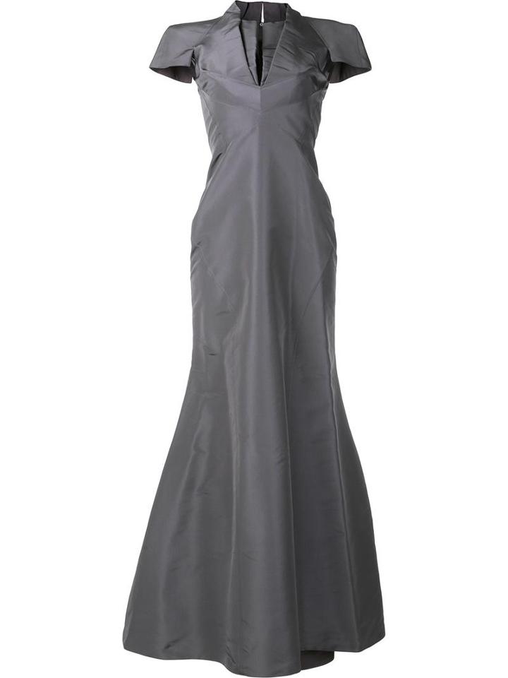 Zac Posen V-neck Gown, Women's, Size: 4, Grey, Silk