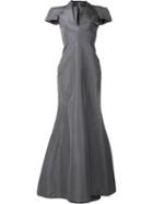Zac Posen V-neck Gown, Women's, Size: 4, Grey, Silk