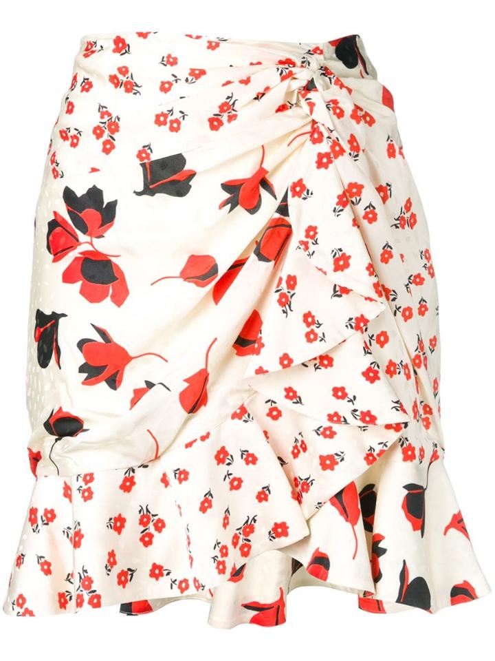 Self-portrait Floral Print Ruffled Mini Skirt - Neutrals