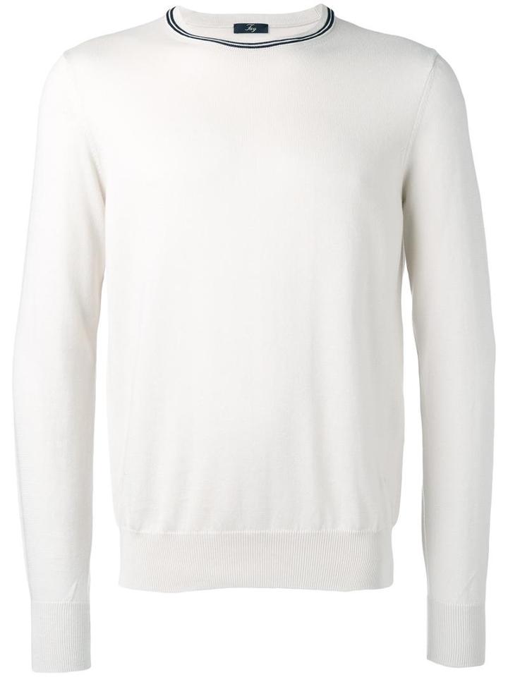 Fay Neck Contrast Trim Jumper, Men's, Size: 46, Nude/neutrals, Cotton
