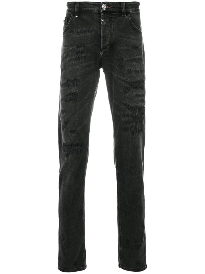 Philipp Plein Distressed Straight-leg Jeans - Grey