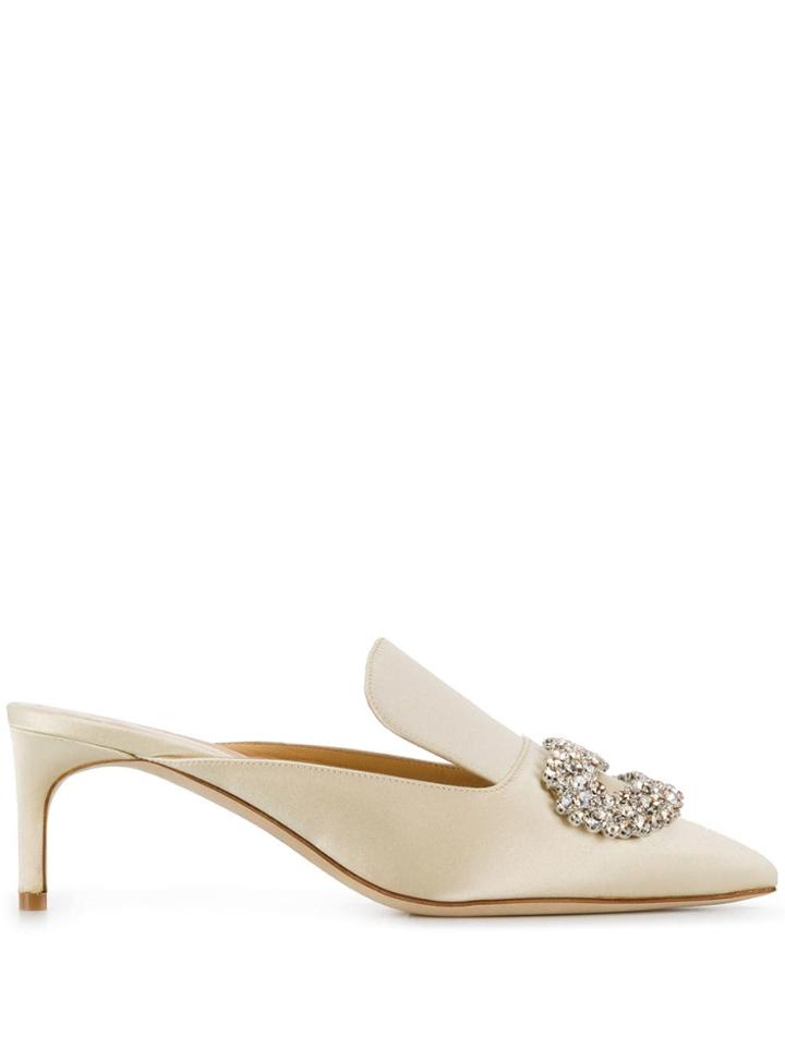 Giannico Daphne Satin Mules - White
