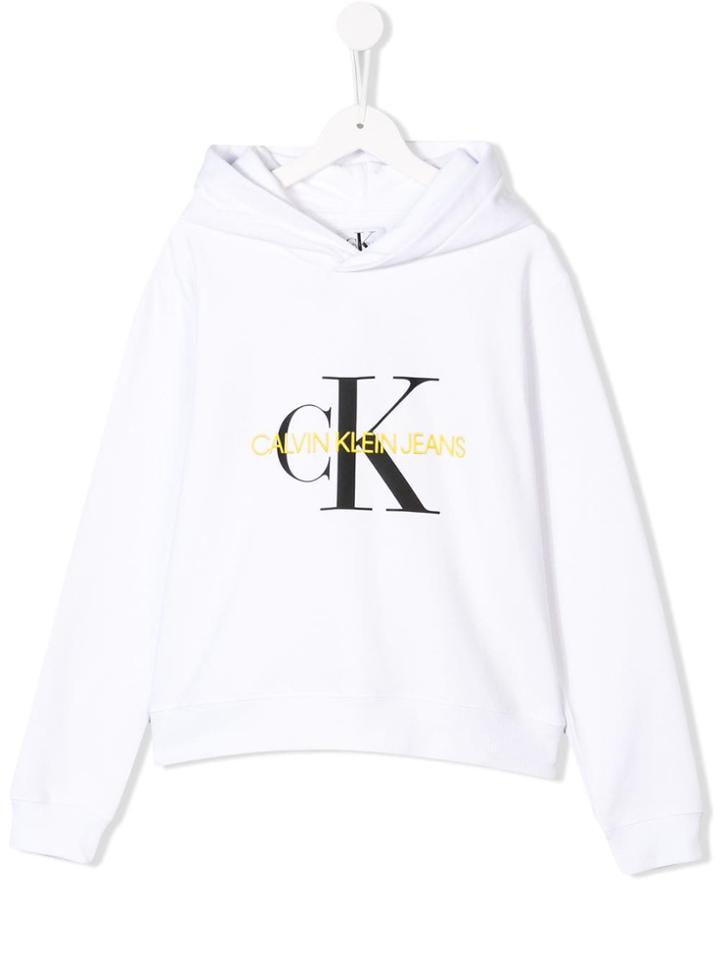 Calvin Klein Kids Teen Logo Print Hoodie - White