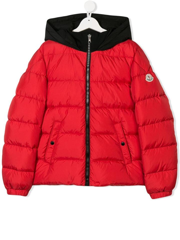 Moncler Kids Teen Logo Trim Padded Coat - Red