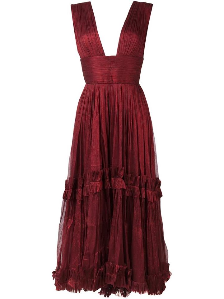 Maria Lucia Hohan Deep V-neck Dress, Women's, Size: 36, Red, Silk/nylon/spandex/elastane