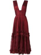 Maria Lucia Hohan Deep V-neck Dress, Women's, Size: 36, Red, Silk/nylon/spandex/elastane