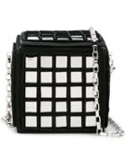 Tomasini Mirror Embellished Rubix Cube Bag, Black, Suede/metal/glass