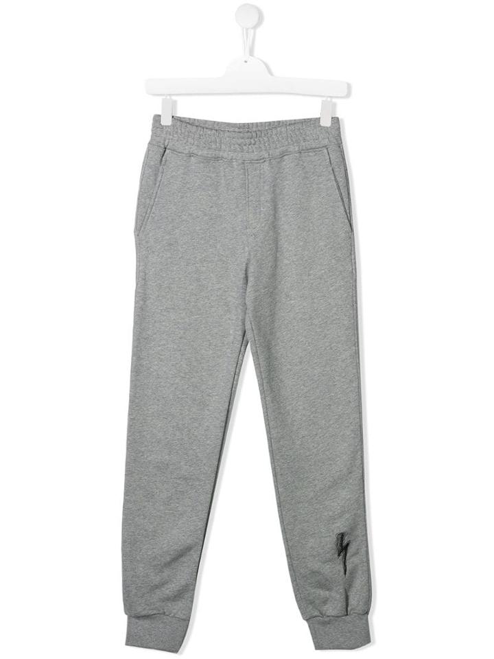 Neil Barrett Kids Lightening Embroidered Track Pants - Grey