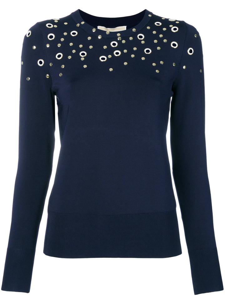 Michael Michael Kors Eyelet Embelleshed Longsleeve Sweater - Blue