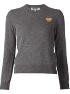 Comme Des Garçons Play - Embroidered Heart V-neck Jumper - Women - Wool - M, Grey, Wool