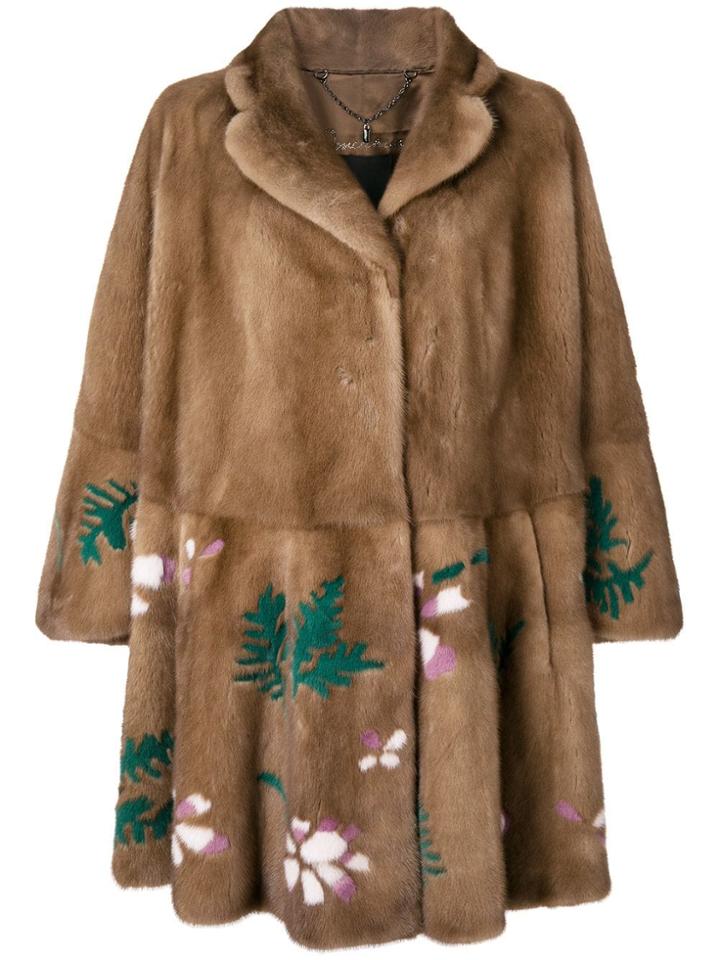 Liska Floral Pattern Mink Coat - Brown