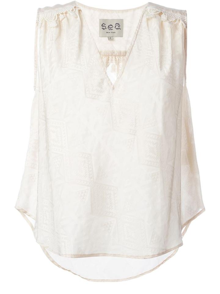 Sea Embroidered Trim Sleeveless Top