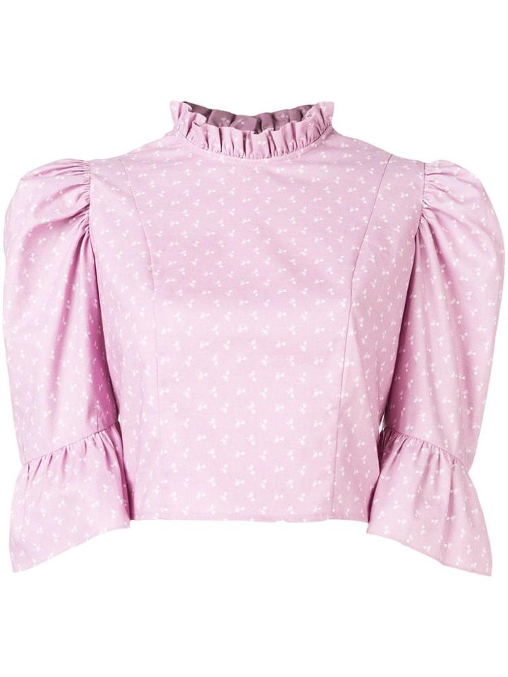 Batsheva Cropped Floral Print Blouse - Pink