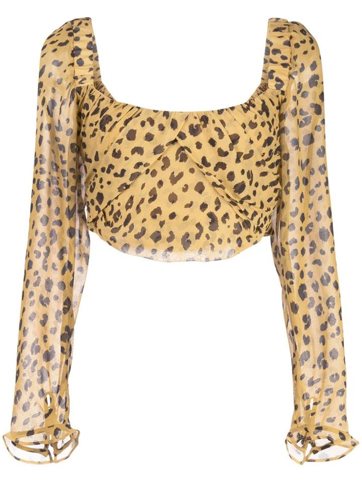 Nicholas Leopard Print Cropped Top - Brown