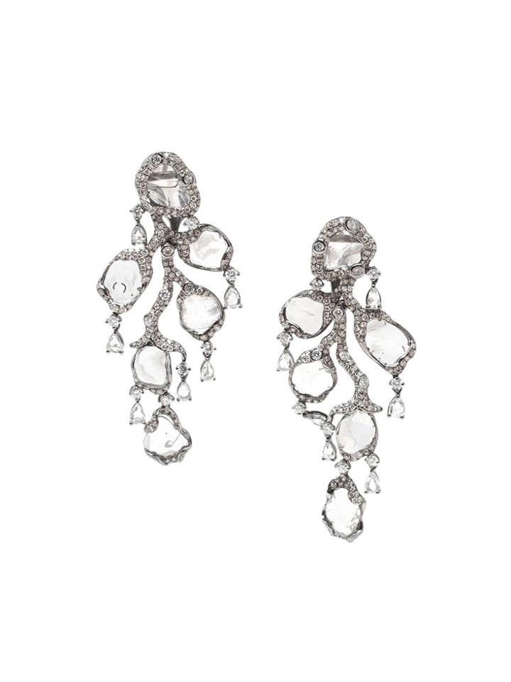 Saqqara 18kt White Gold And Diamond 'flow' Earrings - Metallic