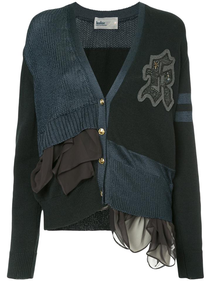 Kolor Slouchy Patchwork Cardigan - Blue