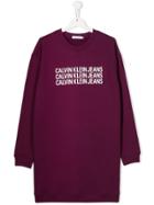 Calvin Klein Kids Teen Logo Print Sweatshirt Dress - Purple