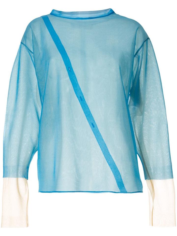 Irene Diagonal Stripe Sheer Top - Blue