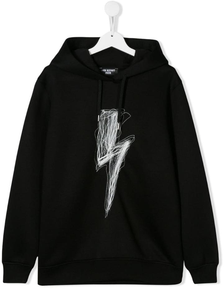 Neil Barrett Kids Teen Stitched Thunderbolt Hoodie - Black