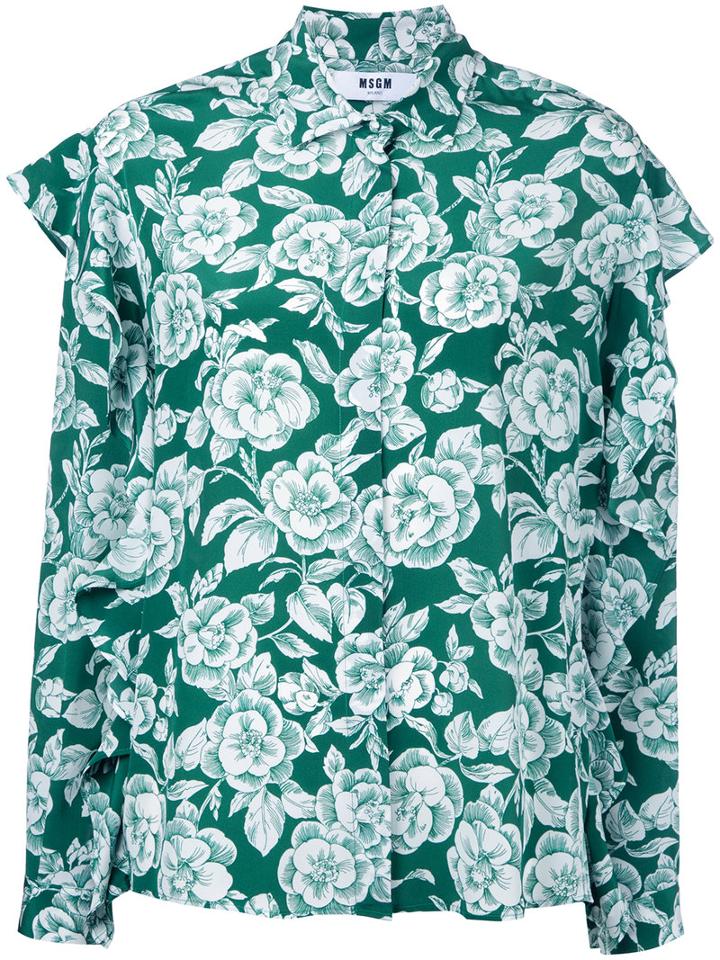 Msgm Floral Print Shirt, Women's, Size: 42, Green, Silk