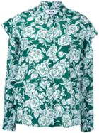 Msgm Floral Print Shirt, Women's, Size: 42, Green, Silk