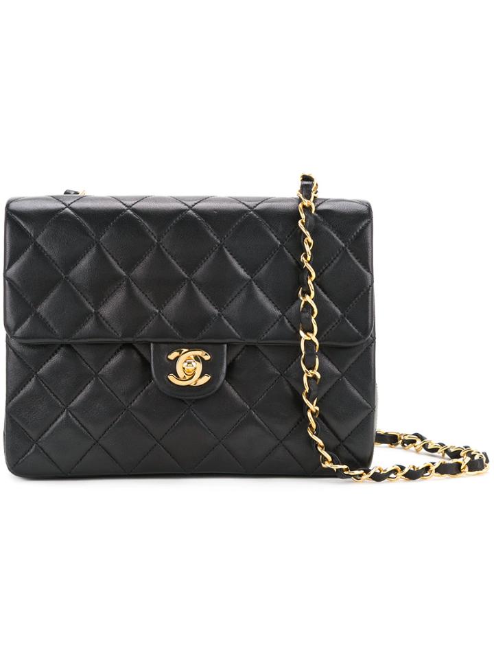 Chanel Vintage Quilted Cc Logos Single Chain Shoulder Bag - Black