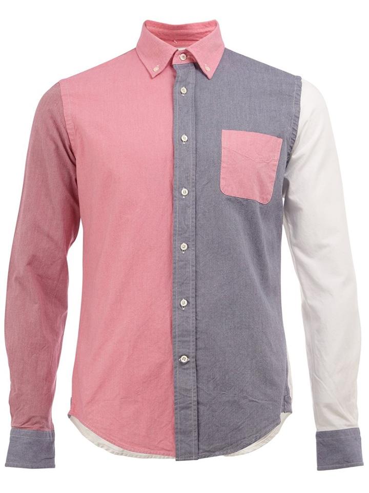 Wooster + Lardini Colour Block Shirt, Men's, Size: Medium, Pink/purple, Cotton