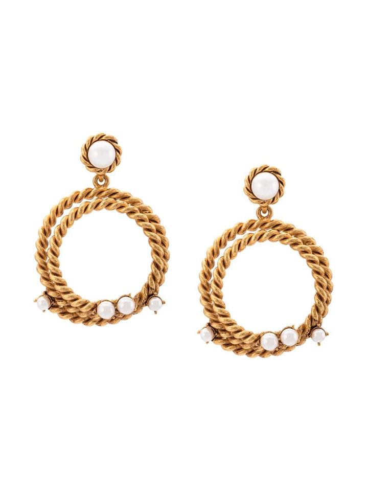 Oscar De La Renta Rope Pearl Hoop Earrings - Gold
