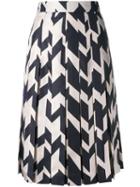 Salvatore Ferragamo Printed Pleated Skirt, Women's, Size: 40, Black, Silk/acetate