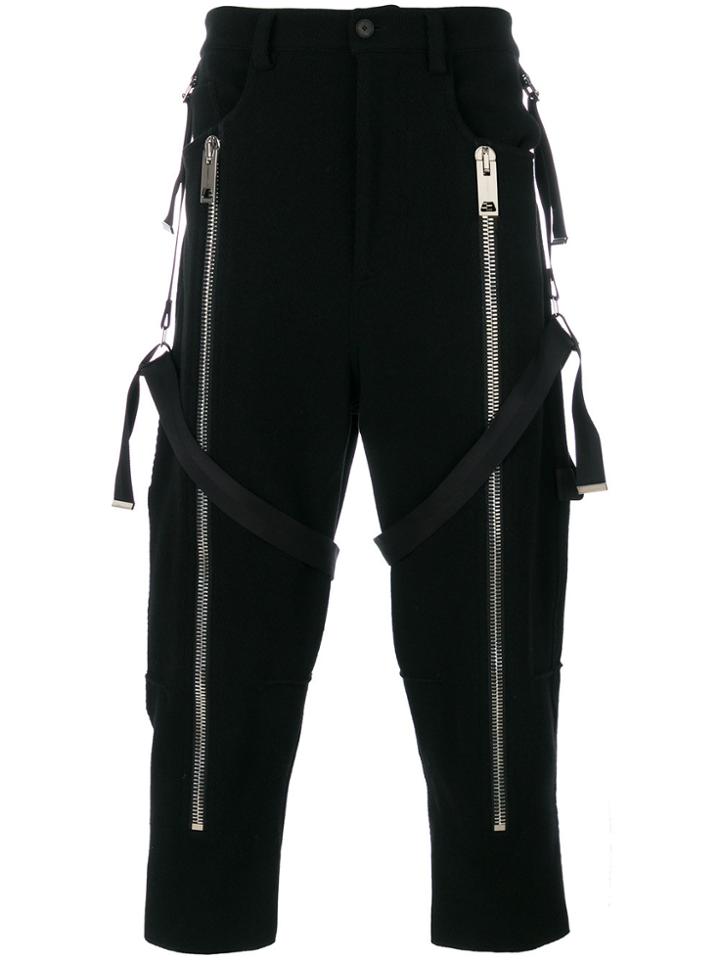Les Hommes Cropped Suspender Trousers - Black