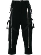 Les Hommes Cropped Suspender Trousers - Black