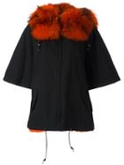 Furs66 Hooded Wide Fit Jacket, Women's, Size: 44, Black, Cotton/rabbit Fur/racoon Fur