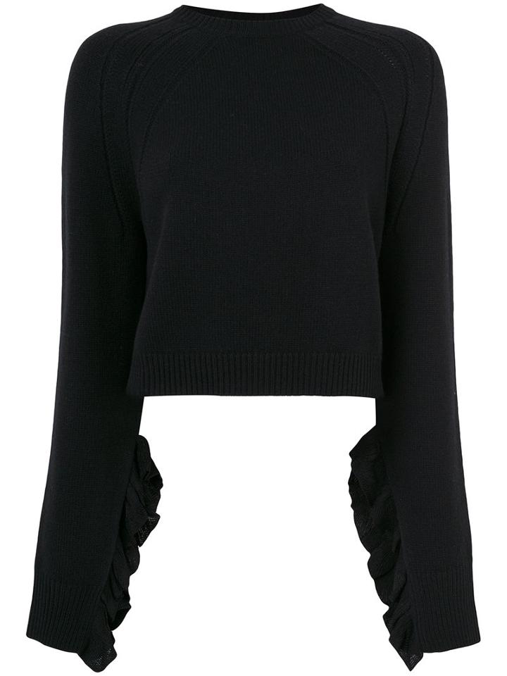 Helmut Lang - Ruffle Sleeve Jumper - Women - Viscose/cashmere/wool - Xs, Black, Viscose/cashmere/wool