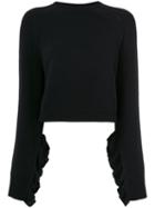 Helmut Lang - Ruffle Sleeve Jumper - Women - Viscose/cashmere/wool - Xs, Black, Viscose/cashmere/wool