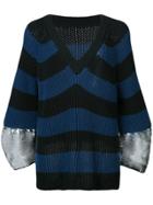 Nude Striped Sweater With Sequin Cuffs - Black