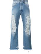 Palm Angels Distressed Cropped Jeans, Men's, Size: 31, Blue, Cotton/polyester