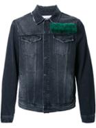 Msgm Fur Panel Denim Jacket, Men's, Size: 48, Grey, Cotton
