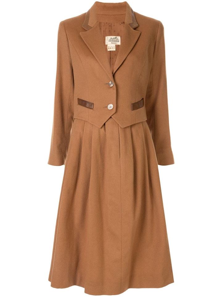 Hermès Pre-owned Logo Button Skirt Suit - Brown