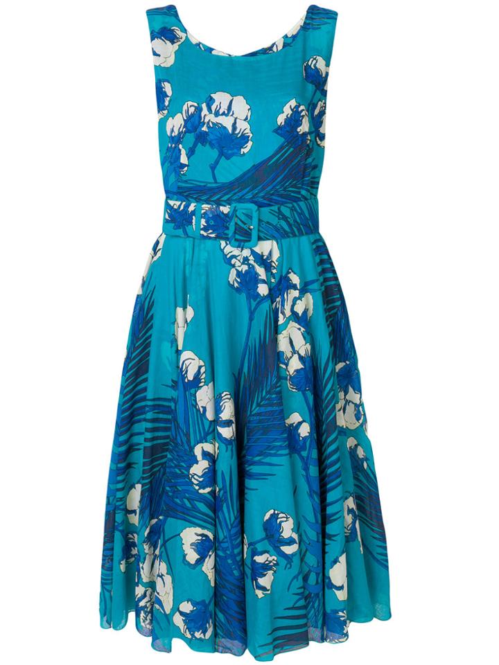Samantha Sung Leaf Print Dress - Blue