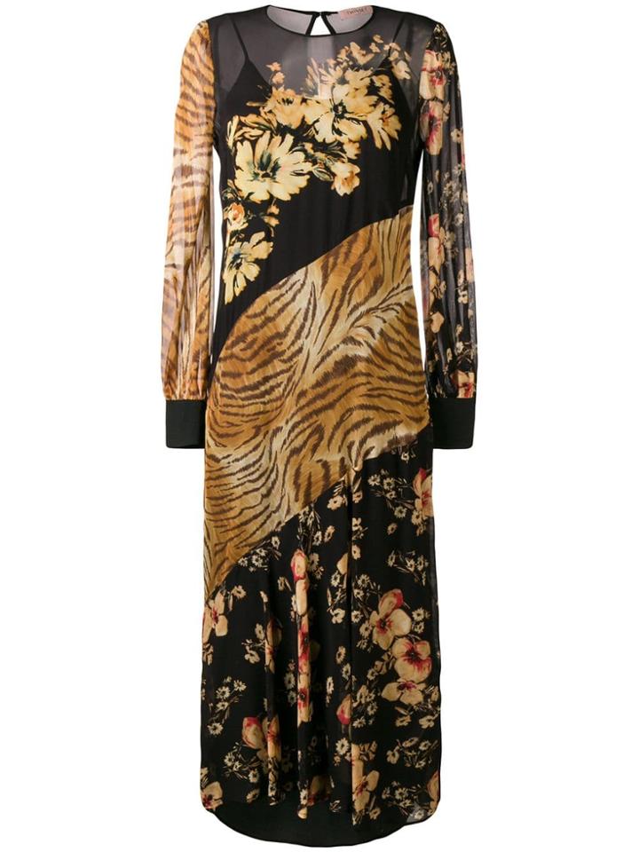 Twin-set Mix Print Maxi Dress - Black