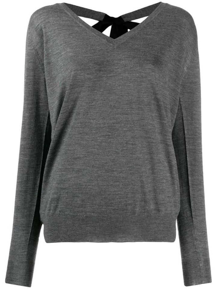 Prada Embellished V-neck Jumper - Grey